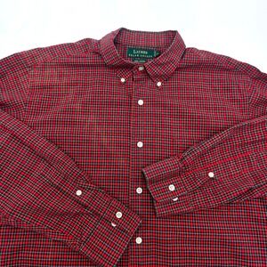 Lauren Ralph Lauren Mens Red Black Plaid Button-Down Shirt Cotton XL